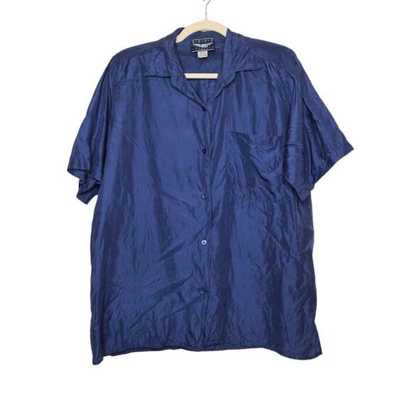 Vintage Silk Button Shirt Shoulder Pads 80s 90s Medium Best American - Picture 1 of 6